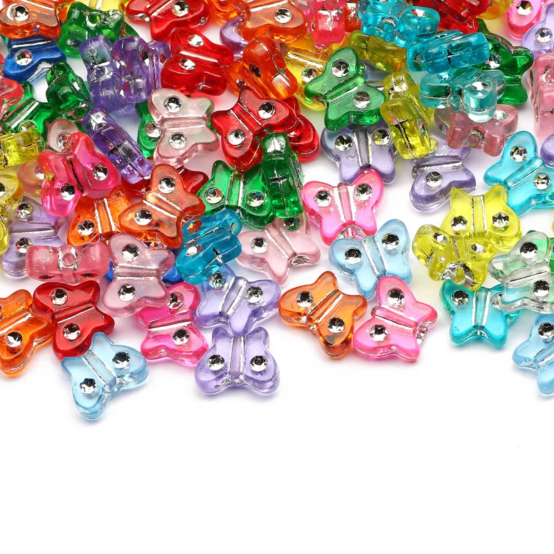 Разноцветные Смешанные акриловые бусины-бабочки 100 шт. 11x9 мм, бусины россыпью для рукоделия, аксессуары из бисера