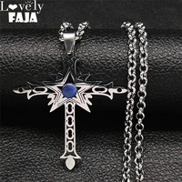 opal stainless steel witchcraft pentagram cross chain necklaces women silver color pendant necklace jewelry pendentif n1192s03