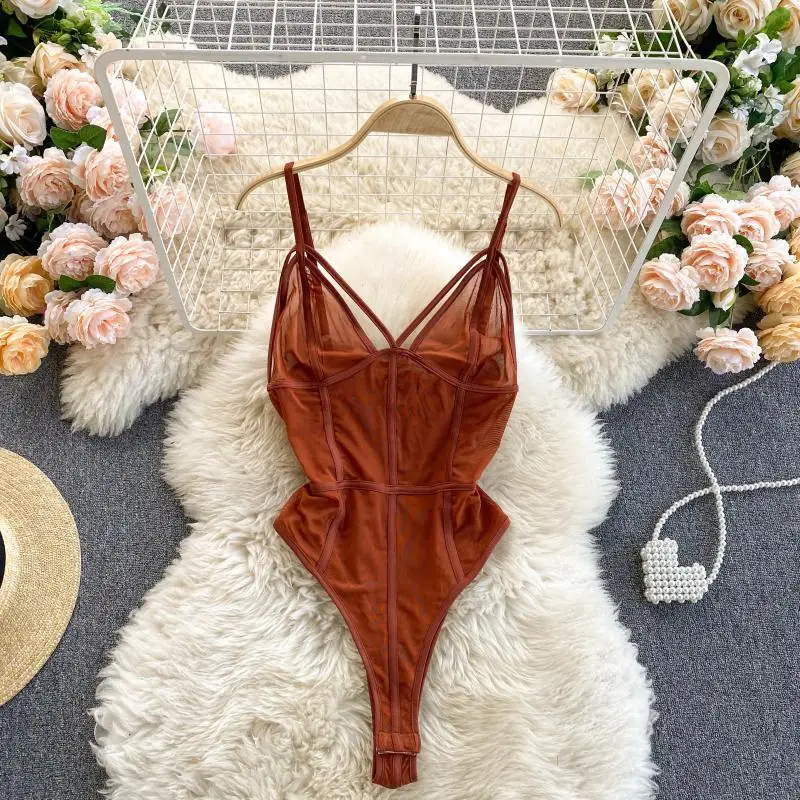 

Сетчатый комбинезон Foamlina, женский сексуальный новый шикарный облегающий комбинезон, однотонный комбинезон на бретелях-спагетти, летний Об...