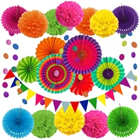 21 pcs paper fans garland christmas pom poms flowers garland halloween fiesta party decoration baby shower girl birthday party
