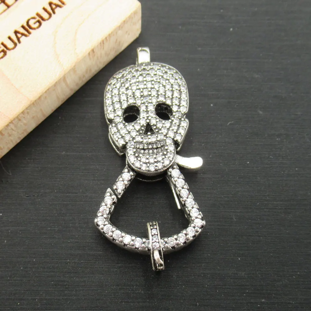 APDGG 15x32 мм Череп Винтажный античный посеребренный кубический циркон CZ микро паве