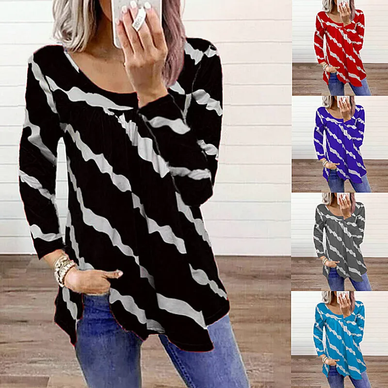 

Baiyinyan Autumn European and American Fashion Women's Wear Striped Long Sleeve Casual Loose plus Size Top