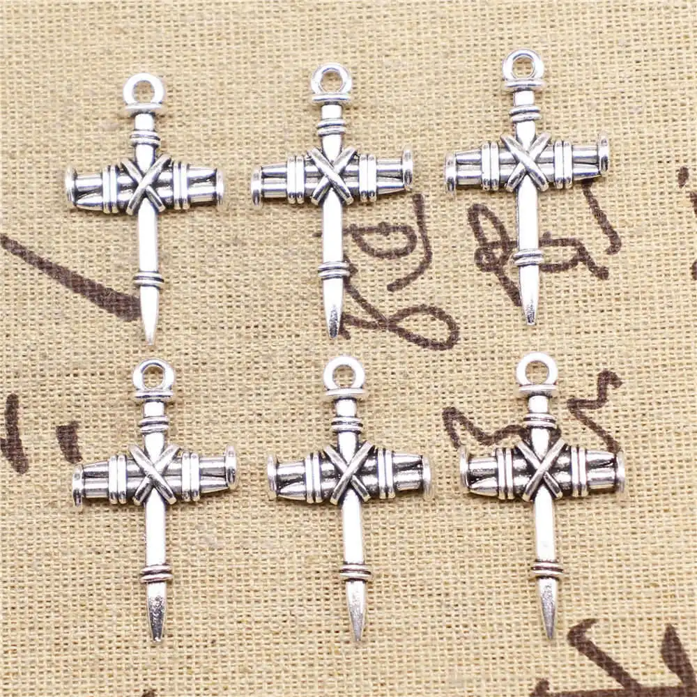 

5 шт., подвески в виде креста для ногтей, цвет античное серебро, 34x20 мм