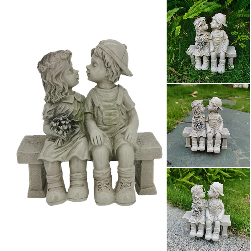 

Exquisite Boy and Girl Kissing Statue Resin Crafts Ornament for Home Garden Courtyard Decoration A1