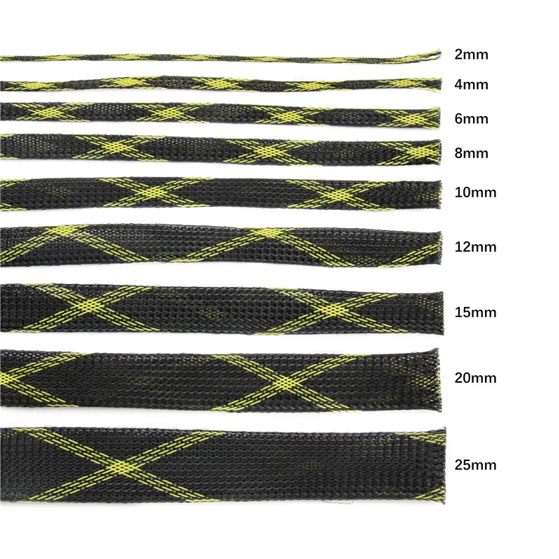 Желтый и Черный изоляционный кабель в оплетке с возможностью расширения плотный