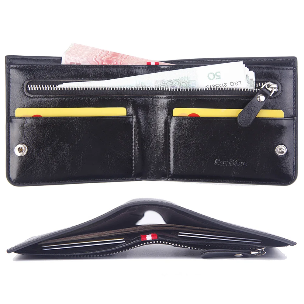 

Caze kyts 2020 New Men's short zipper wallet oil wax leather button wallet men retro factory US dollar clip multi card position