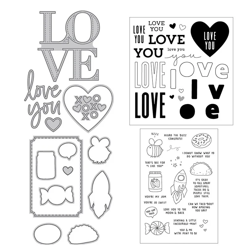 

"Love You" Little Bee Cutting Dies & Coordinating Stamp For Scrapbooking Craft Embossing Stencil Die Cut Card Making Decoration