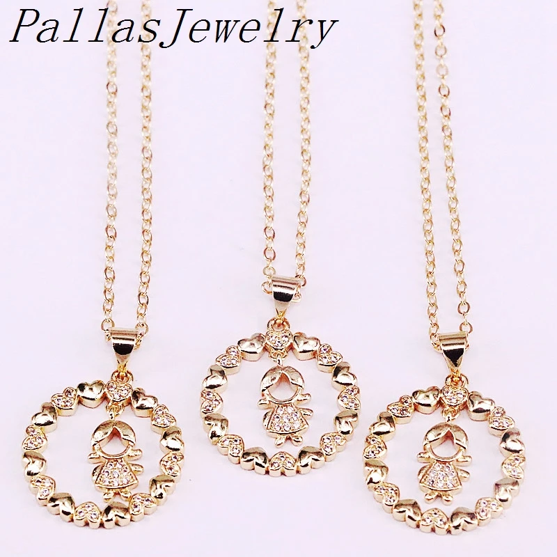 

10Pcs Fashion Jewelry Shiny CZ Zirconia pave Heart Circle/Girl Pendant Necklace For Women Gift