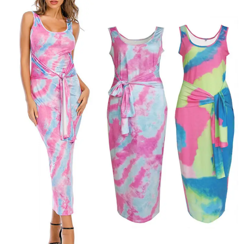 

VICABO Dresses Sexy Womens Dress Hip Wrap Dress Tie Dyed Dress Casual Tank Dress Summer Dresses 2021