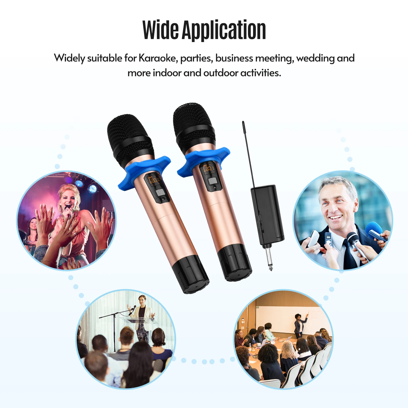 

Muslady UHF Wireless Microphone System with Dual Handheld Cardioid Microphone and Receiver 16 Channels for Video Live Broadcast