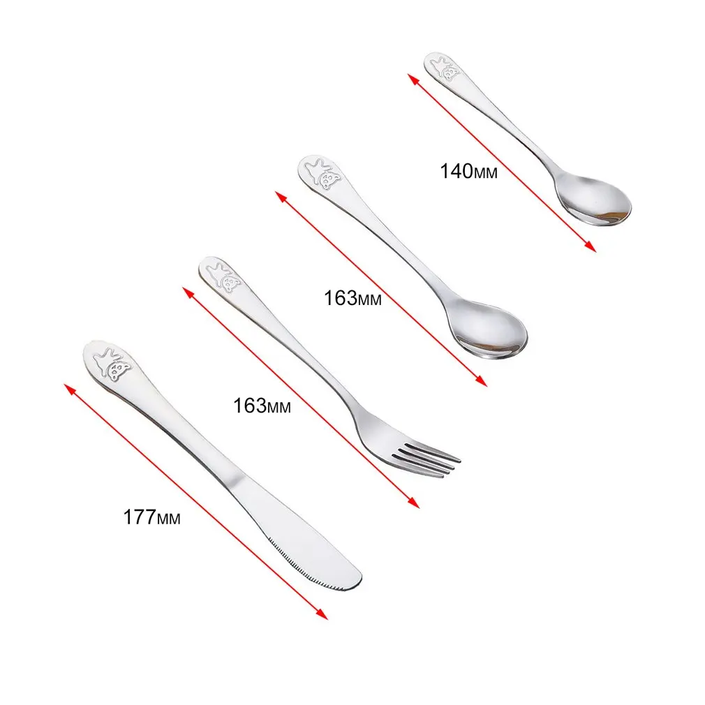 

4pcs/set Baby Dishes Teaspoon Spoon Fork Knife Utensils Set Stainless Steel Baby Kids Learning Eating Habit Children Tableware