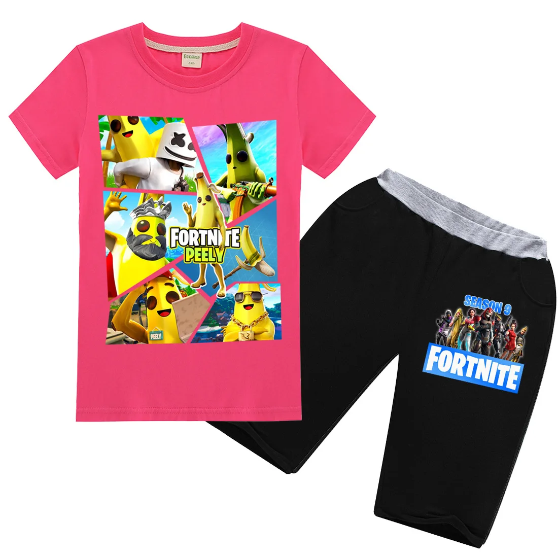 

Banana Man Pattern Short Sleeve T Shirt Fortnite 100% Cotton T-Shirt+Pants Casual Suit Cartoon T Shirt for Boys High Quality Tee