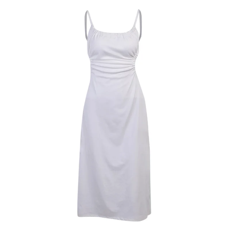 

InstaHot Elegant Casual Dress Women Hollow Out Backless Summer Party Sexy 2021 Office Ladies Fit and Flare Mid Calf Camis Dress