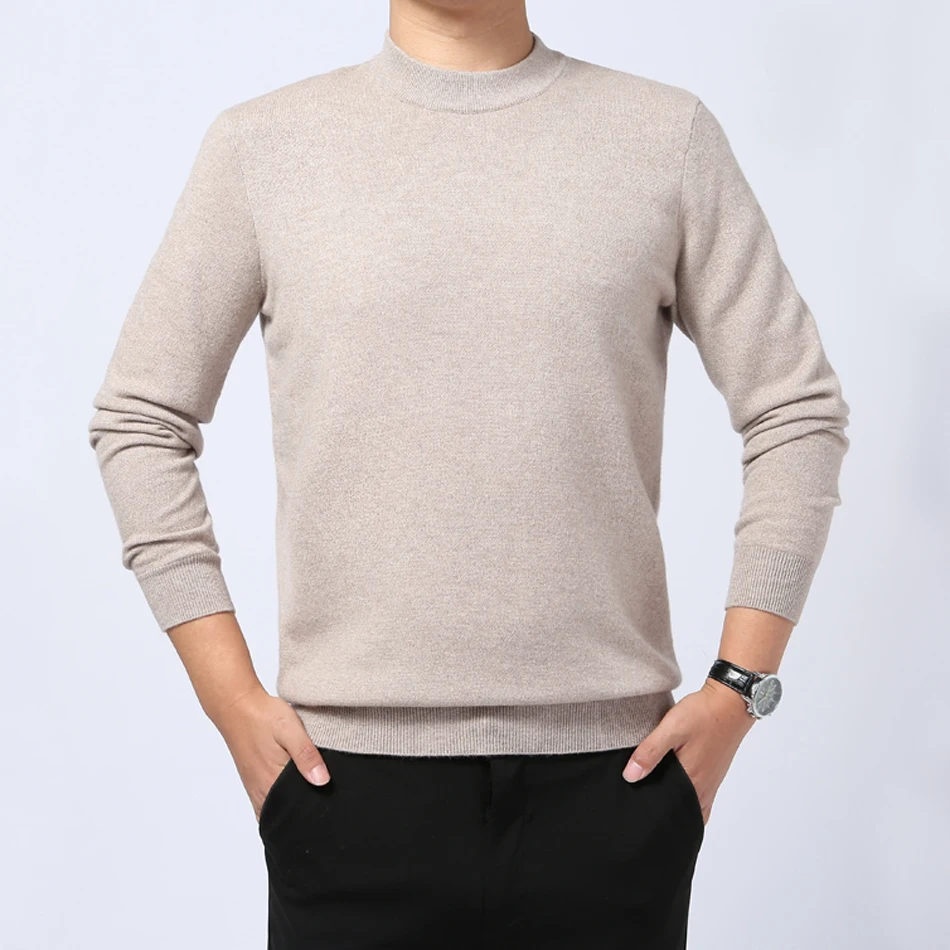 YJMY Inner Mongolian Cashmere Sweater Men Ribbed Half Turtleneck Cuffs Hem Knit Spring Autumn in Slava Store