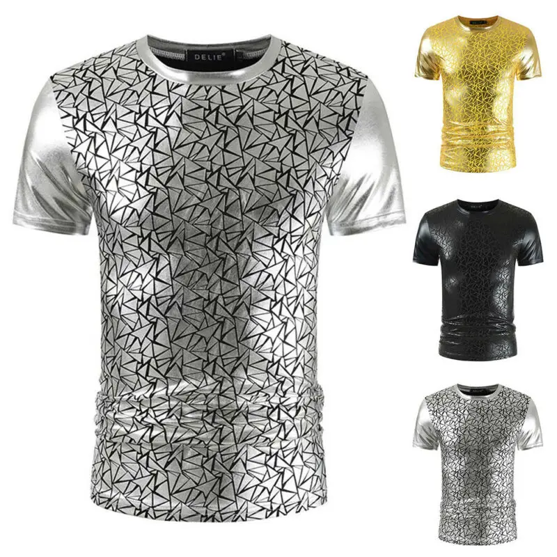 Футболка мужская с геометрическим принтом повседневная приталенная рубашка