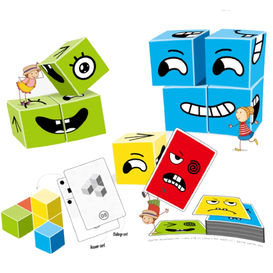 2 в 1 строительный блок Монтессори выражения 108 задачи лицо Куба обучение космосу интеллект матч игрушки для детей подарок