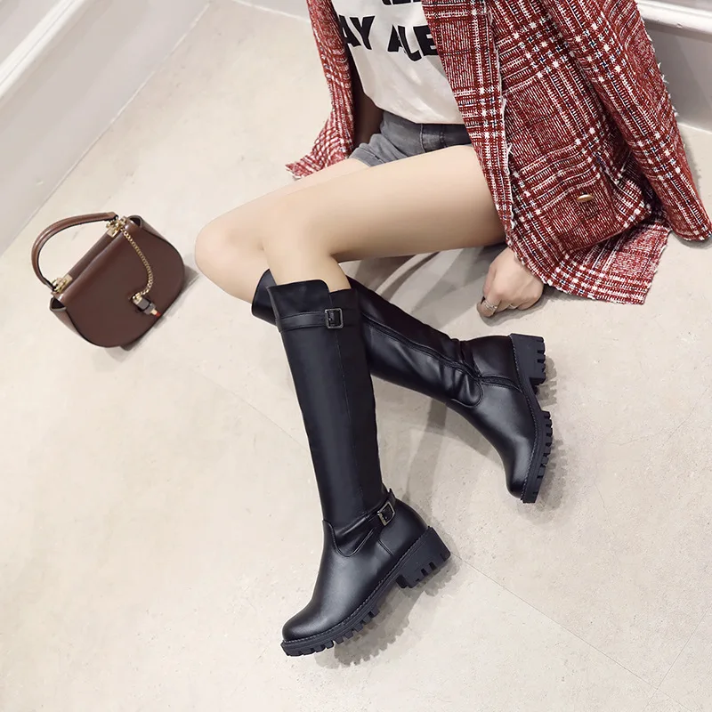 

Round Toe Women's Rubber Boots Sexy Thigh High Heels High Sexy Zipper Rain Large Size Over-the-Knee Rock Med Short Plush Solid R