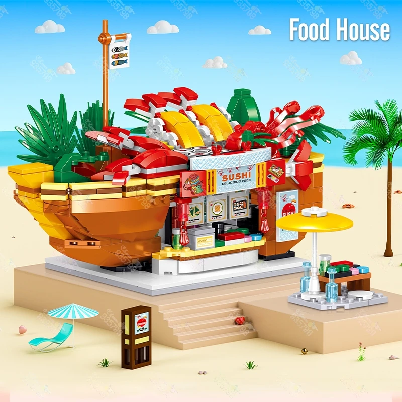 Уличный вид Китайская классическая архитектура Чайные домики японские суши