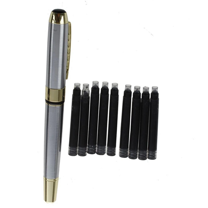

Jinhao 250 Stainless Steel Gold Trim Fountain Pen + 10Pcs Black Ink Refills Set with Jinhao Fountain Pen 126 Executive