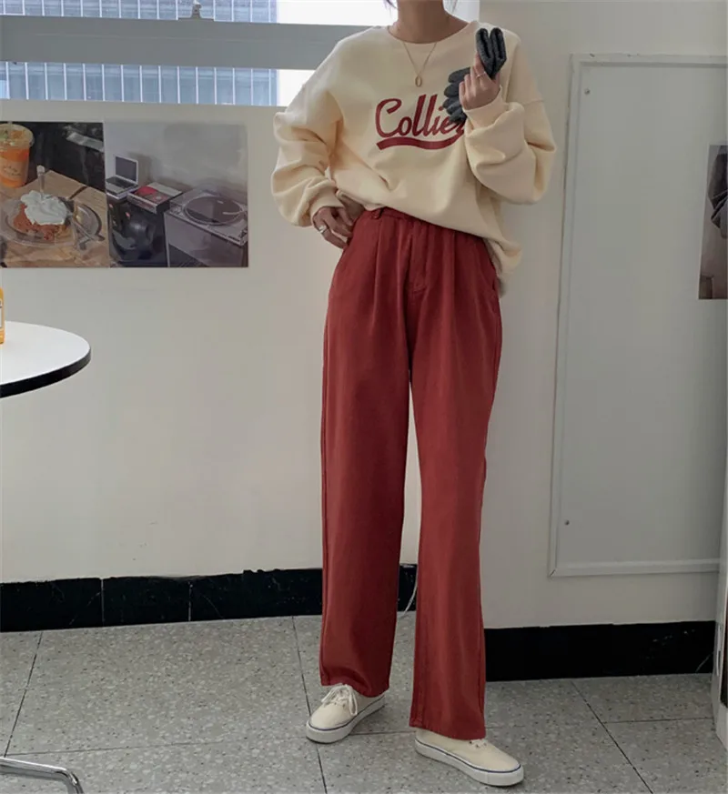 

OL Elegant High Waist Straight Pants Women 2021 New Spring Autumn Solid Work Washed Cotton Casual Pants Female Trousers