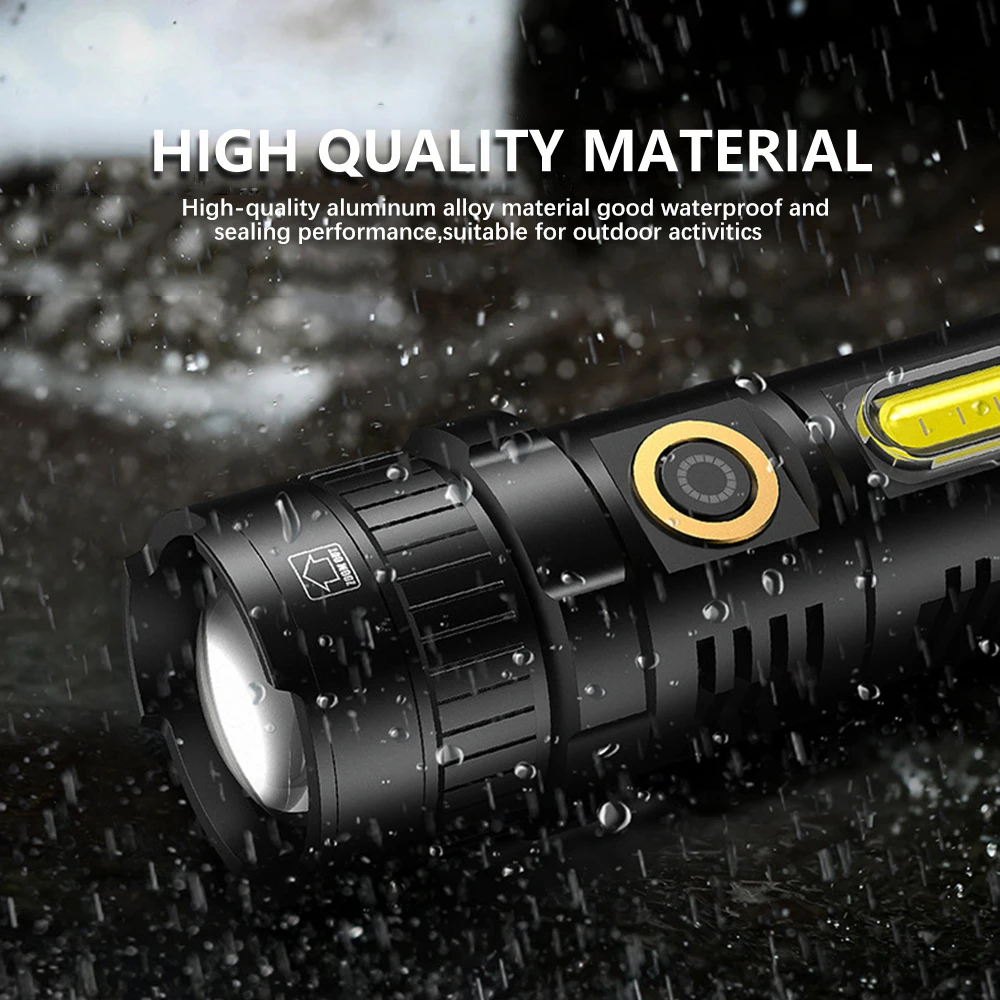 powerful led xhp70 2 flashlight usb rechargeable cob torch waterproof zoom lantern with power display super bright 26650 light free global shipping