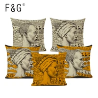 african woman wearing headscarf decorative cushion cover african style pillow case linen throw pillow for sofa home decor