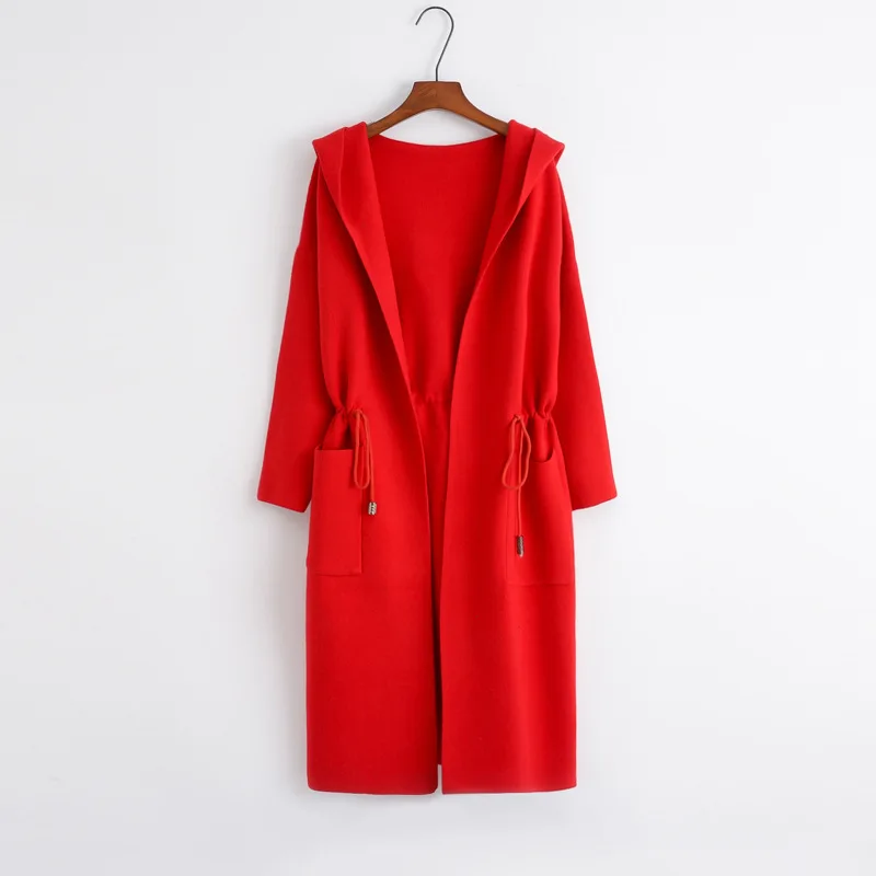 Женский длинный кардиган Однотонный свитер с капюшоном и длинным рукавом