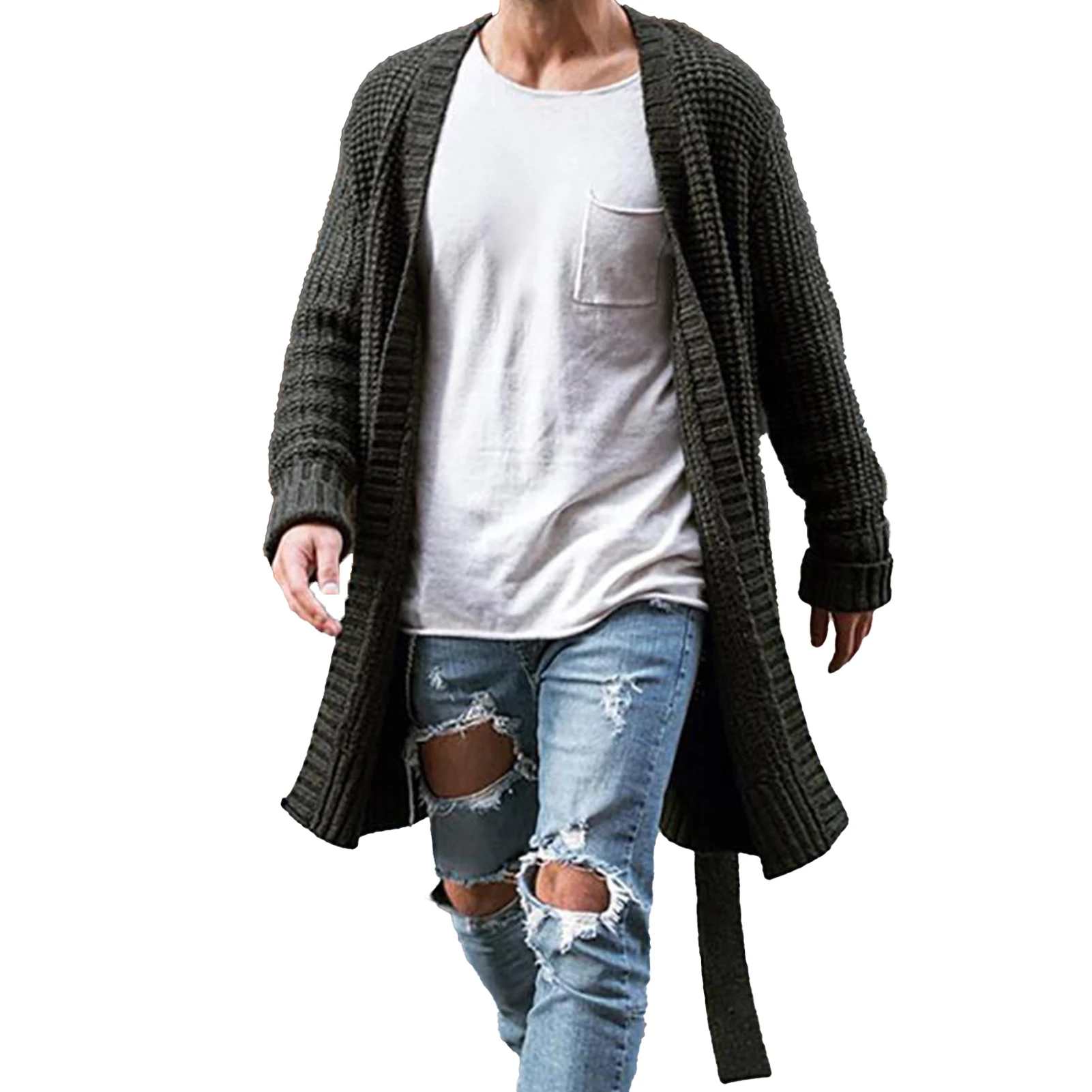

Knitted Coat Large Size Keep Warm Cardigan Men Long Sleeve Midi Sweater Coat for Home Casual Plus Size Autumn Clothing