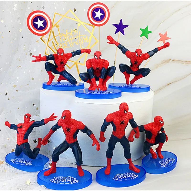 

4/7pcs Kid Favor Disney Avengers Birthday Party Cake decoration Plastic Spiderman Superhero Boy Gift Captain Decor Baby Shower