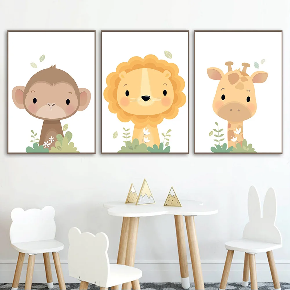 Картина на холсте с принтом джунглей животных жираф слон Зебра Детский Настенный