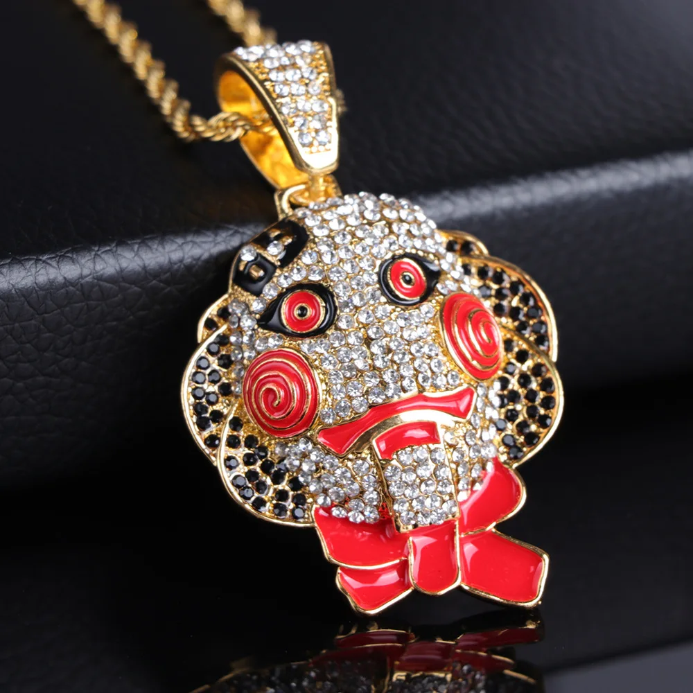 

Men's Horror Doll Pendant Necklace Hip Hop Style Gold and Silver Colour Two Beautiful Pendant Necklace Set with White Zircon
