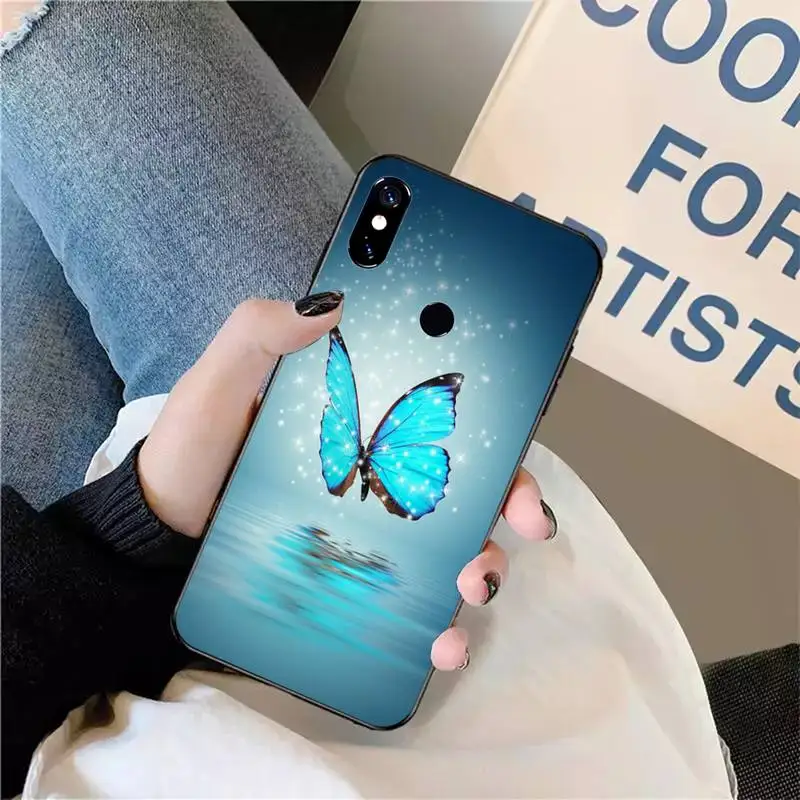 

Bling blue butterfly Phone Case For Xiaomi Redmi 7 8 9t a3 9se k20 mi8 max3 lite 9 note 9s 10 pro