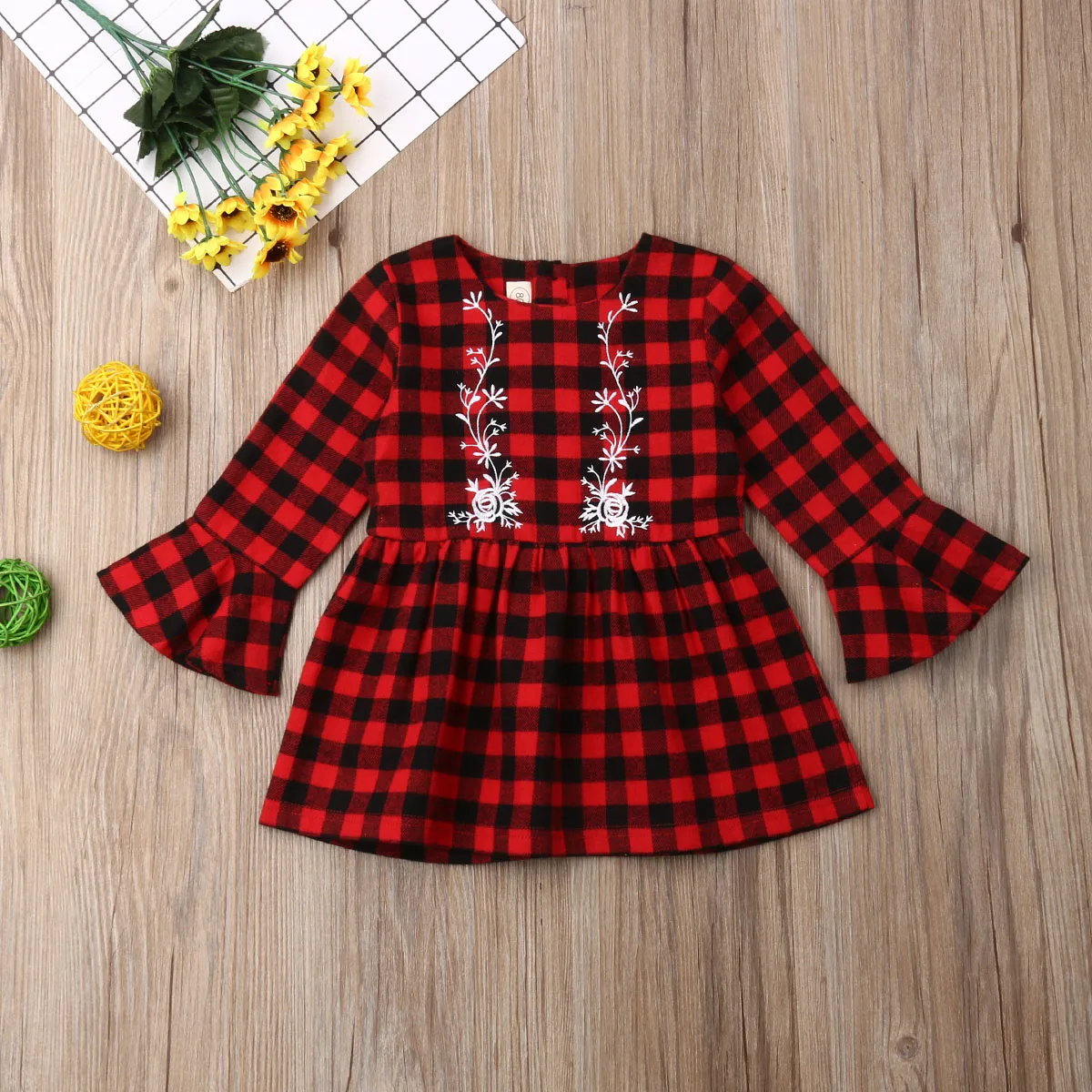 

US Christmas Toddler Kid Baby Girl 0-3Y Plaid Long Sleeve Casual Cotton Dress Clothes