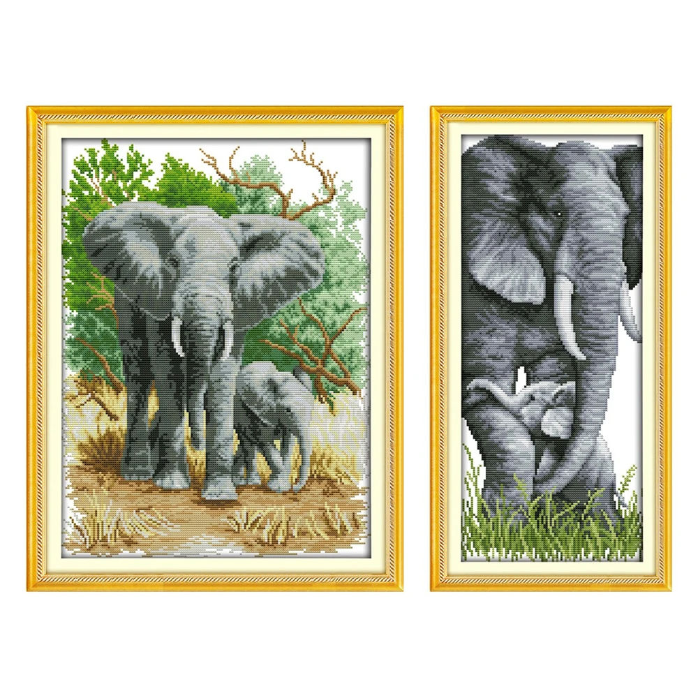 

The Elephant Mother And Son Chinese Cross Stitch Kits Ecological Cotton Stamped 14CT 11CT DIY Gift Wedding Decoration For Home
