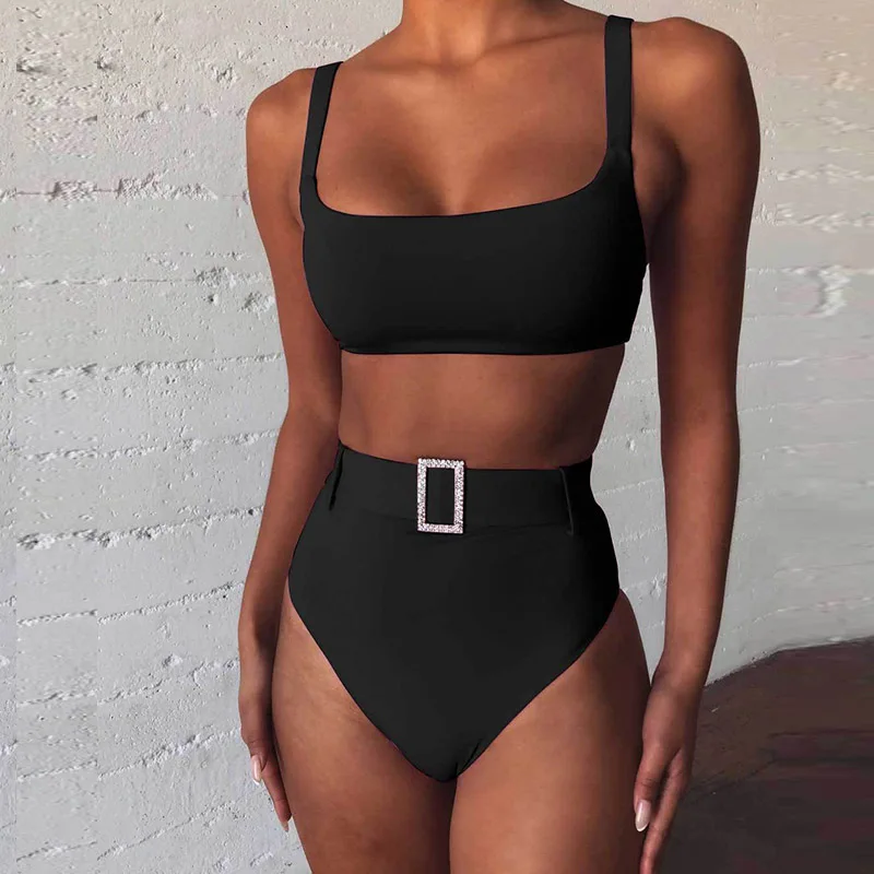 

Sexy High Waist Solid Color Women Bikini Set Two Piece Fashion Brazilian Beachwear Bathing Suit 2021 Push Up Summer Swimwear Set