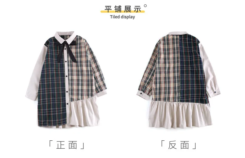 Платье для девочек клетчатый Топ с длинным рукавом модная Осенняя детская одежда