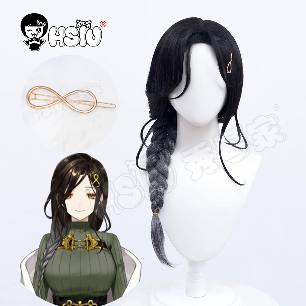 

Shirayuki Tomoe cosplay wig Anime VTuber Hololive Watame HSIU Black gradient gray braid long hair Free brand wig Cap