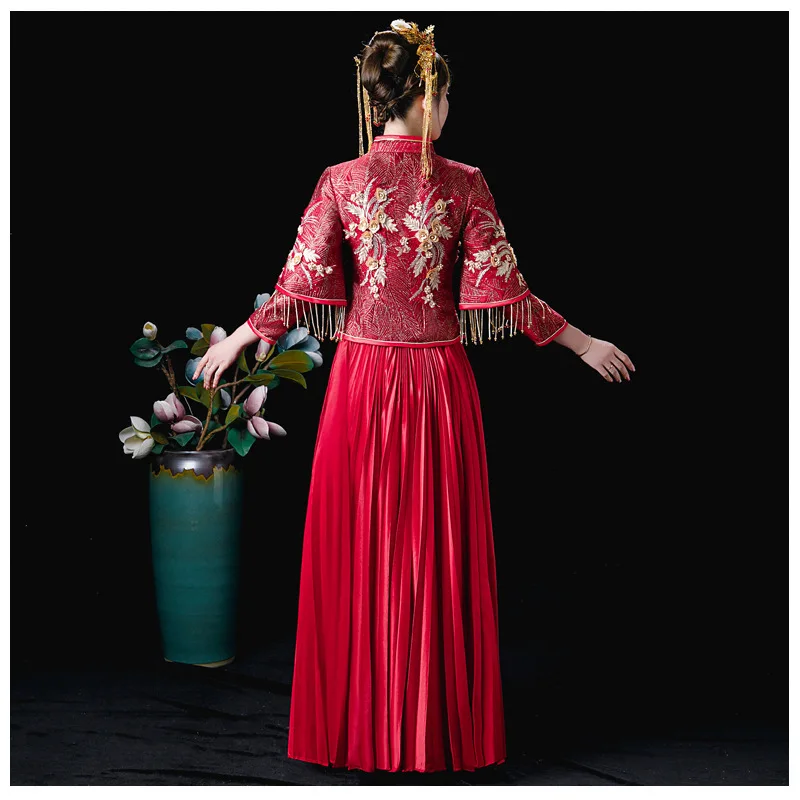

Autumn New Toast Dress Chinese Ancient Costume Wedding Dress Cheongsam Chinese Traditional Wedding Dress