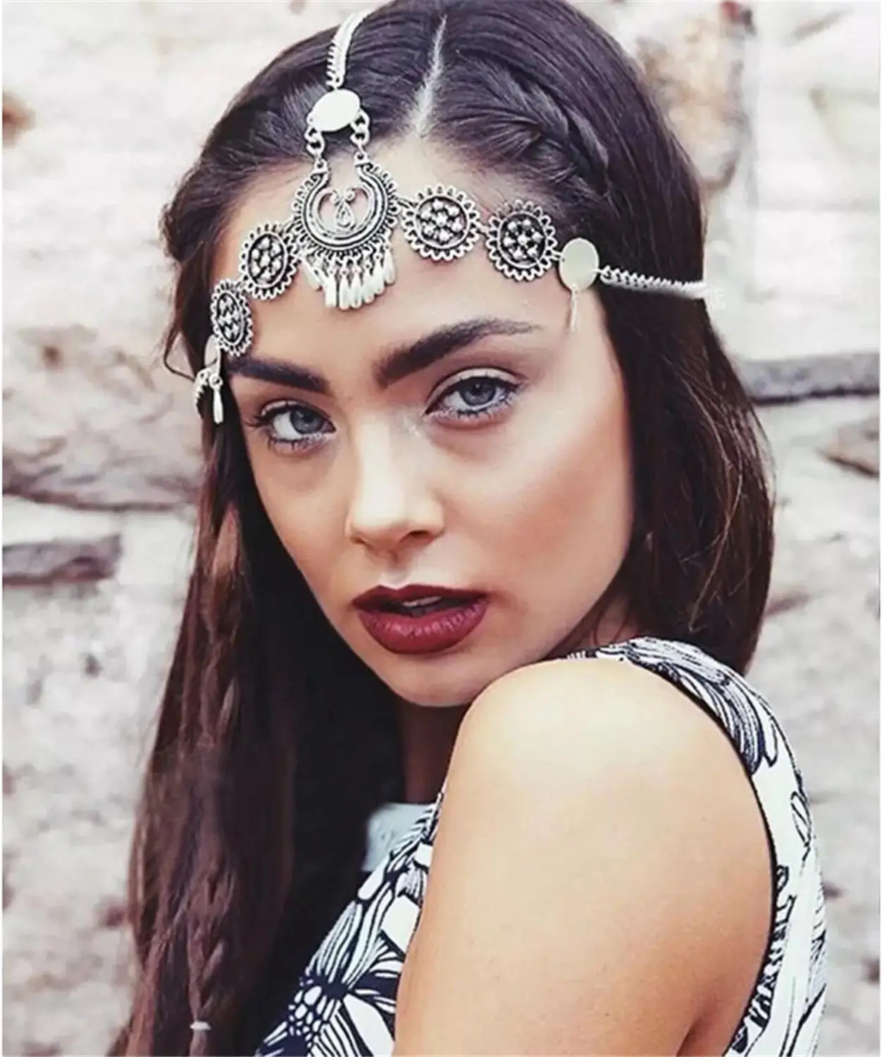 

Gypsy Turkish Bohemian Head Chain Indian Hair Jewelry Tribal Forehead Dancing Wedding Hair Accesories Boho Headband Headpieces