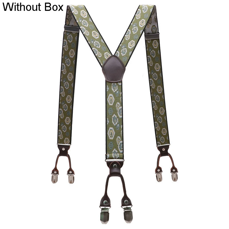6 Without Box Мужские модные подтяжки коричневые из натуральной кожи 6 зажимы подтяжек винтажные повседневные брюки в западном стиле регулируемые подтяжки - Цвет: 6 Without Box