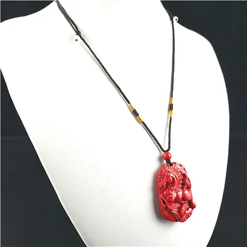 Ожерелье с подвеской в виде лошади из натурального красного камня|Подвески| |