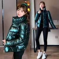 2022 autumn winter women parkas jackets casual stand collar shiny fabric thick warm padded coats female winter outwear