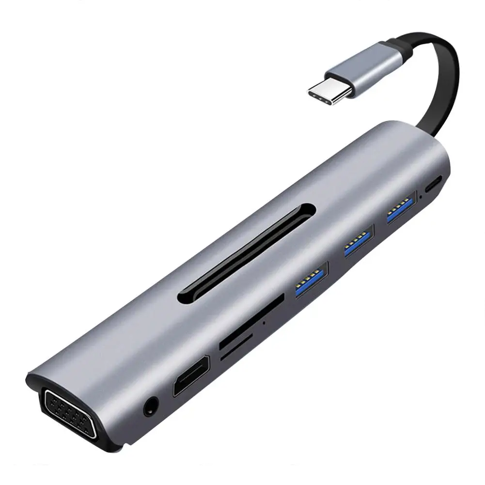 

9 in 1 Universal USB Hub Type C to HDMI-compatible Adapter 4K VGA PD TF Card Reader USB C Splitter for MacBook Laptop