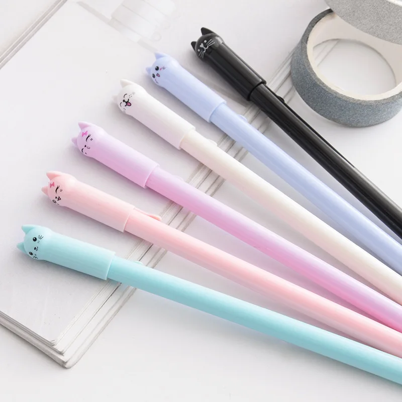 1Pcs 0.38mm Neutral Pen Plastic Black Ink School Supplies Kids Stationery Cartoon Cat Children's Gift Cute Learning Accessories