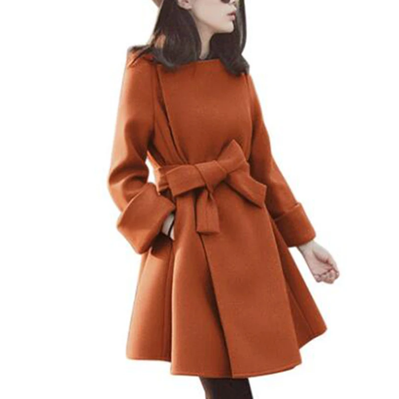 

Корейский Новый стиль однотонное свободное двойное бархатное пальто с присборенной талией шерстяное средней длины пальто женские зимние т...