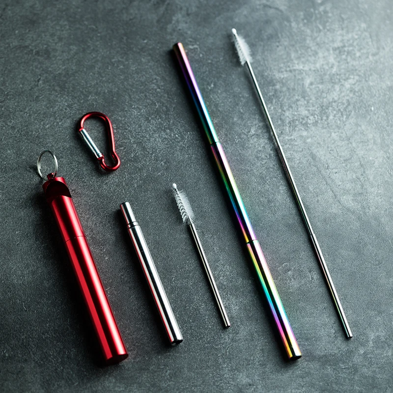 Металлическая многоразовая телескопическая солома из нержавеющей стали с