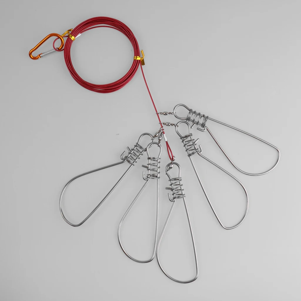 

Рыболовный Стрингер из нержавеющей стали, пряжка с замком, прочная цепь, стрингеры с 5 карабинами, набор рыболовных снастей