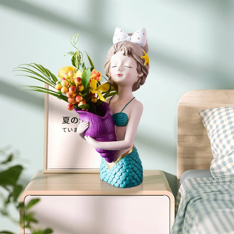 

2021 Nordic Creative Mermaid Vase Dried Flower Vase Living Room Ornaments Decoration Flower Arrangement Resin Crafts Flower Pot