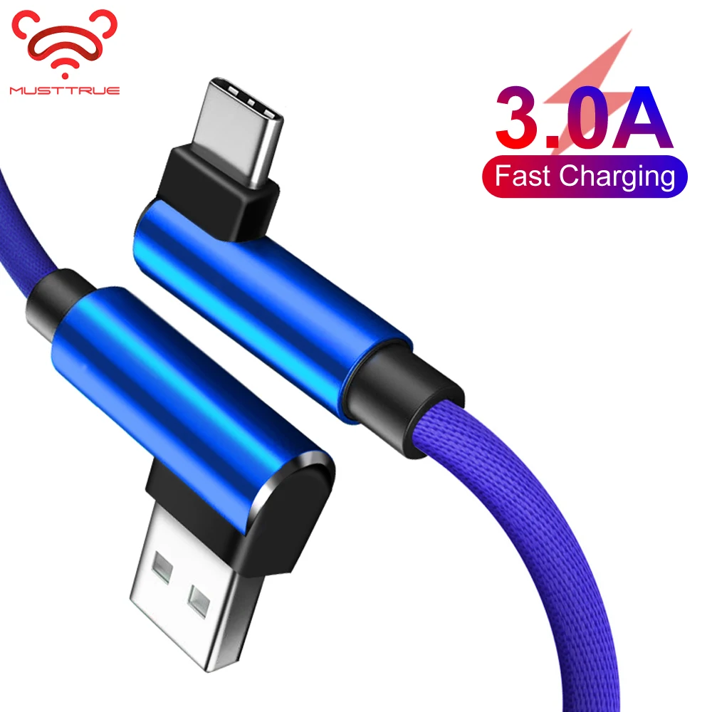 MUSTTRU 3A usb type C кабель l-образный для samsung Galaxy ys9 S8 huawei Xiaomi Быстрая зарядка данных USBC type-C кабель USBC для мобильного телефона