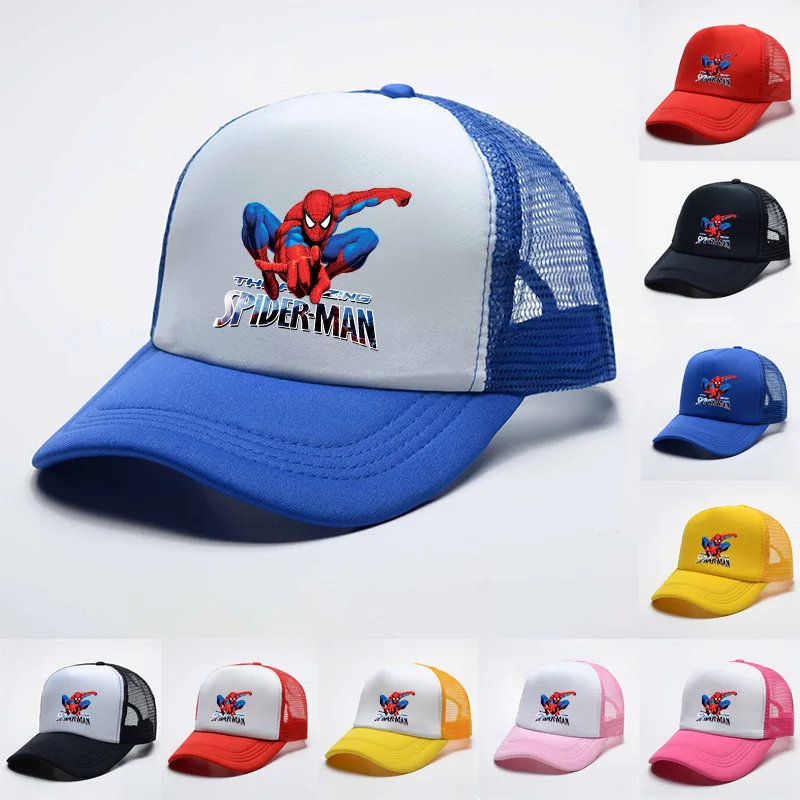 

Summer Mesh Teens Hat Cotton Cartoon Spiderman Print Adults Sun Hat Student Kids Snapback Summer Children Hip Hop Baseball Caps